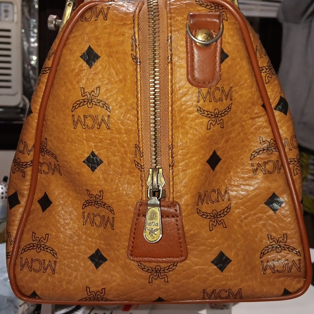 MCM Cognac Visetos Leather Monogram In And Out Satchel EUC - Picture 4 of 14